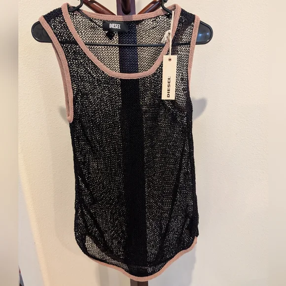 Diesel Black Mesh Tank Top, Size M - NEW - Picture 7 of 9